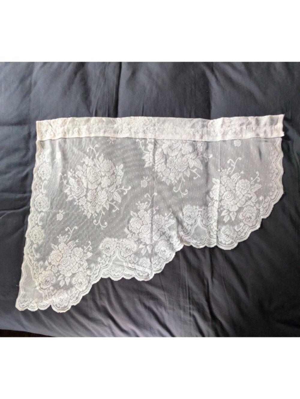 Vintage Floral Lace Swag Valance Curtain Set Off White Ivory Pair 1 Window 30"